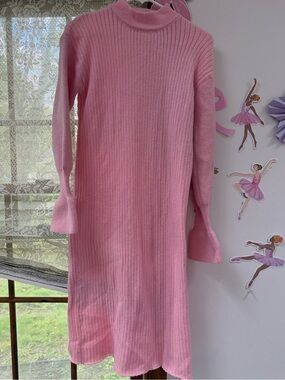 SHEIN Pink Long Sleeve Ribbed Knit Dress